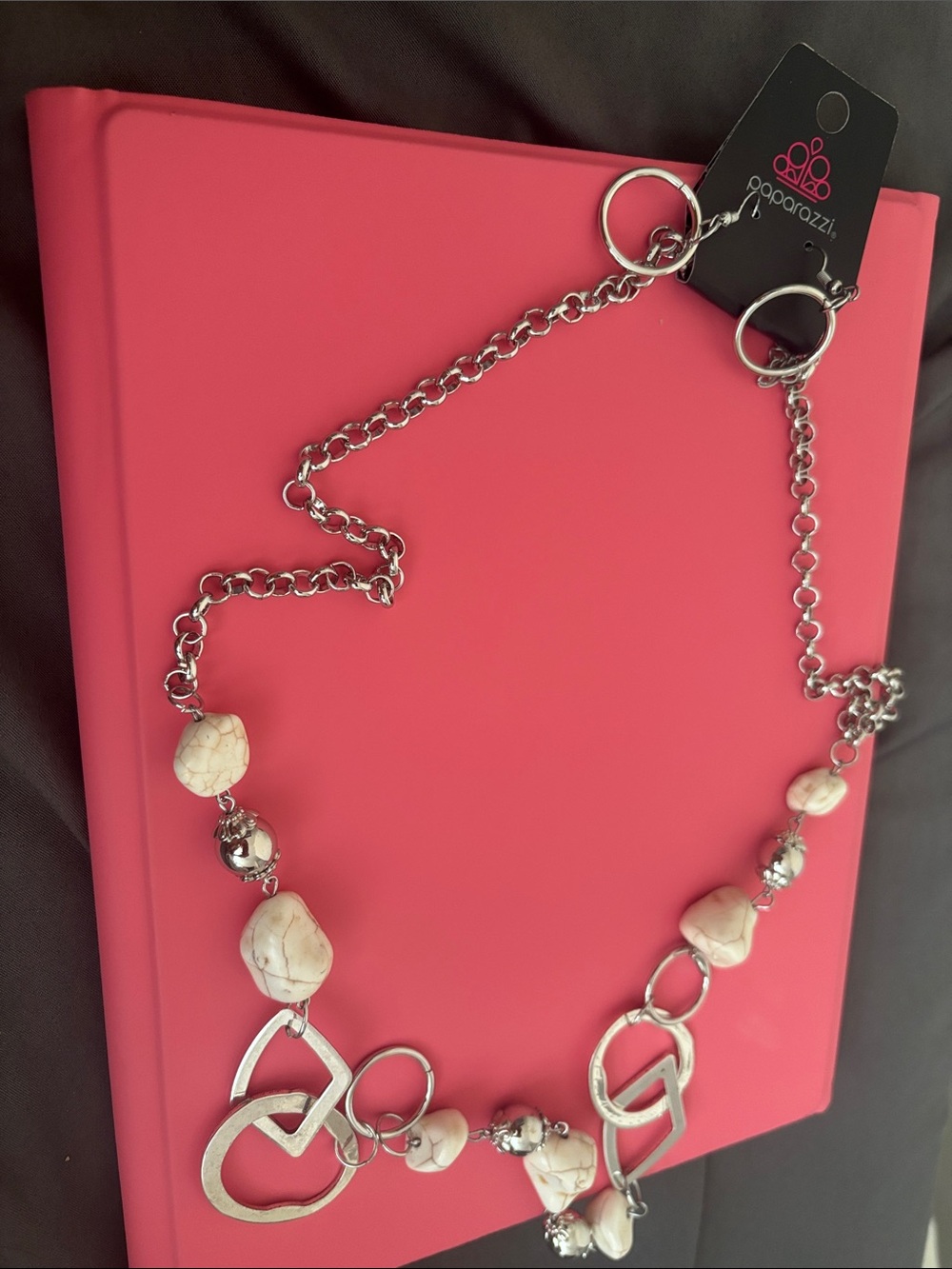 Paparazzi Silver & Cream Linked Stone Necklace